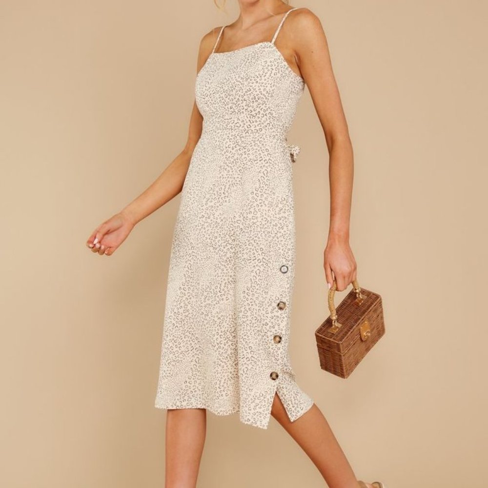 Halsey Beige Leopard Print Midi Dress XS
